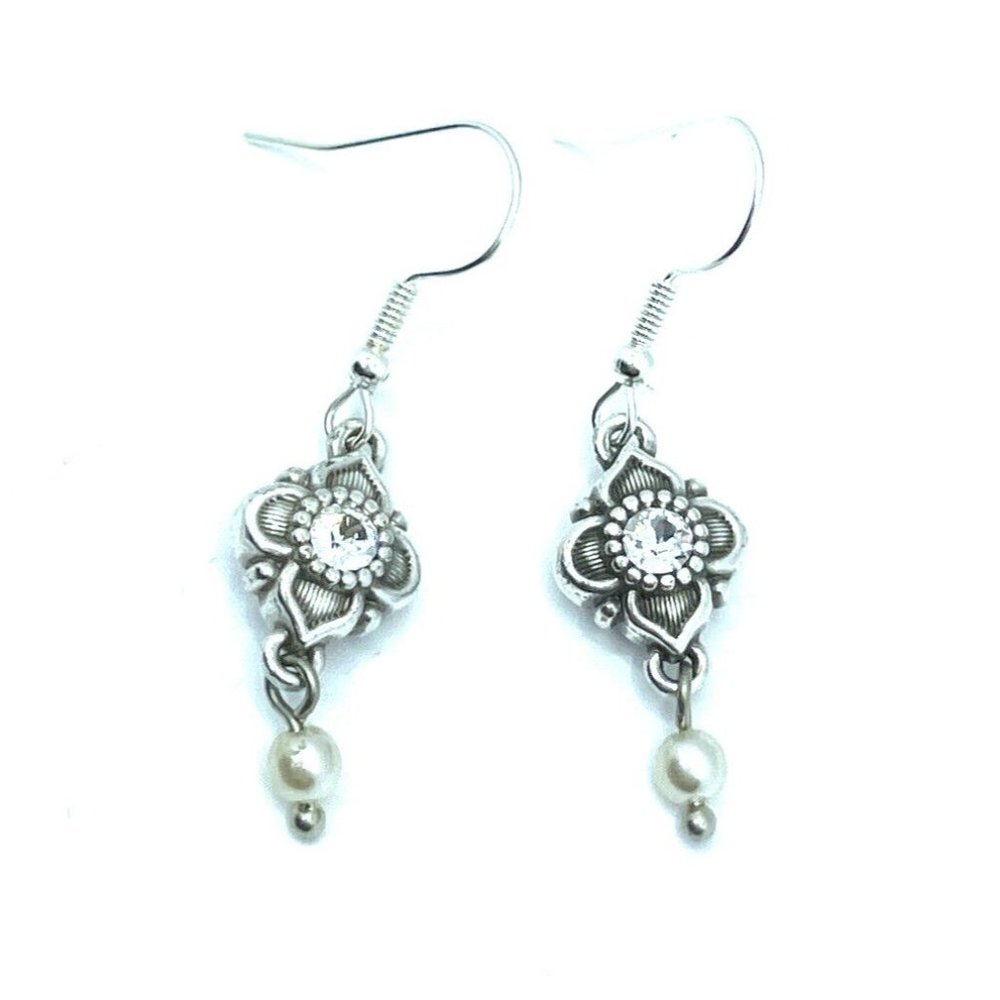 Brighton Alcazar With Pearls Crystal Flourish Custom Silver Earrings